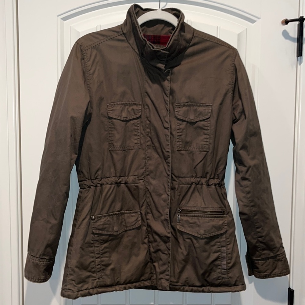 Army green utility flannel lined zip up jacket Horny Toad cargo safari Gorp M
